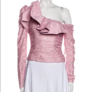 Self Portrait pink ruffled asymmetric top